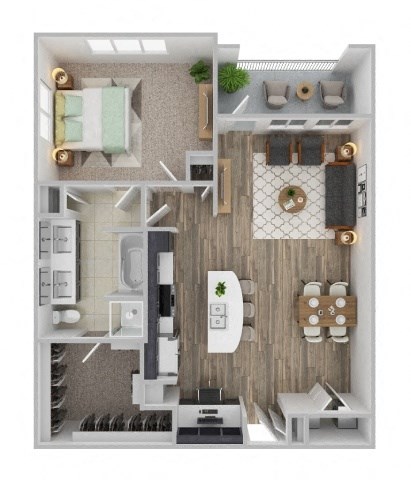 Floor plan for 1 bed, 1 bath, 810 sqft